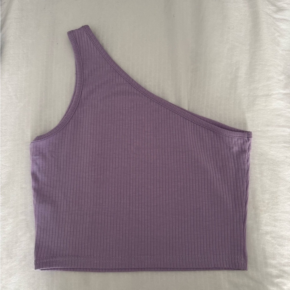 one shoulder purple crop top